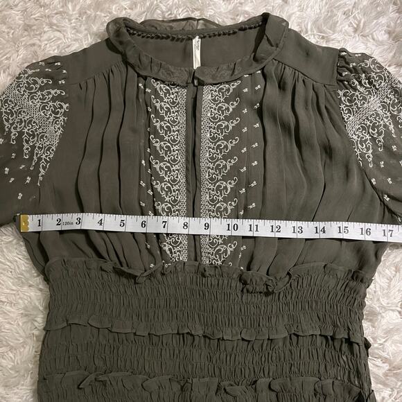 Anthropologie Olive Green Embroidered Blouse Size S - Picture 6 of 7